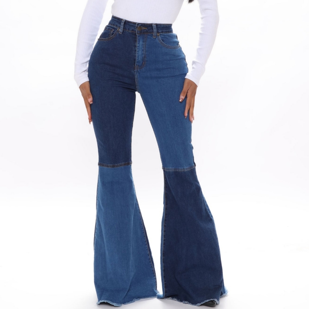 Super stretch color block flare jeans (27x33")